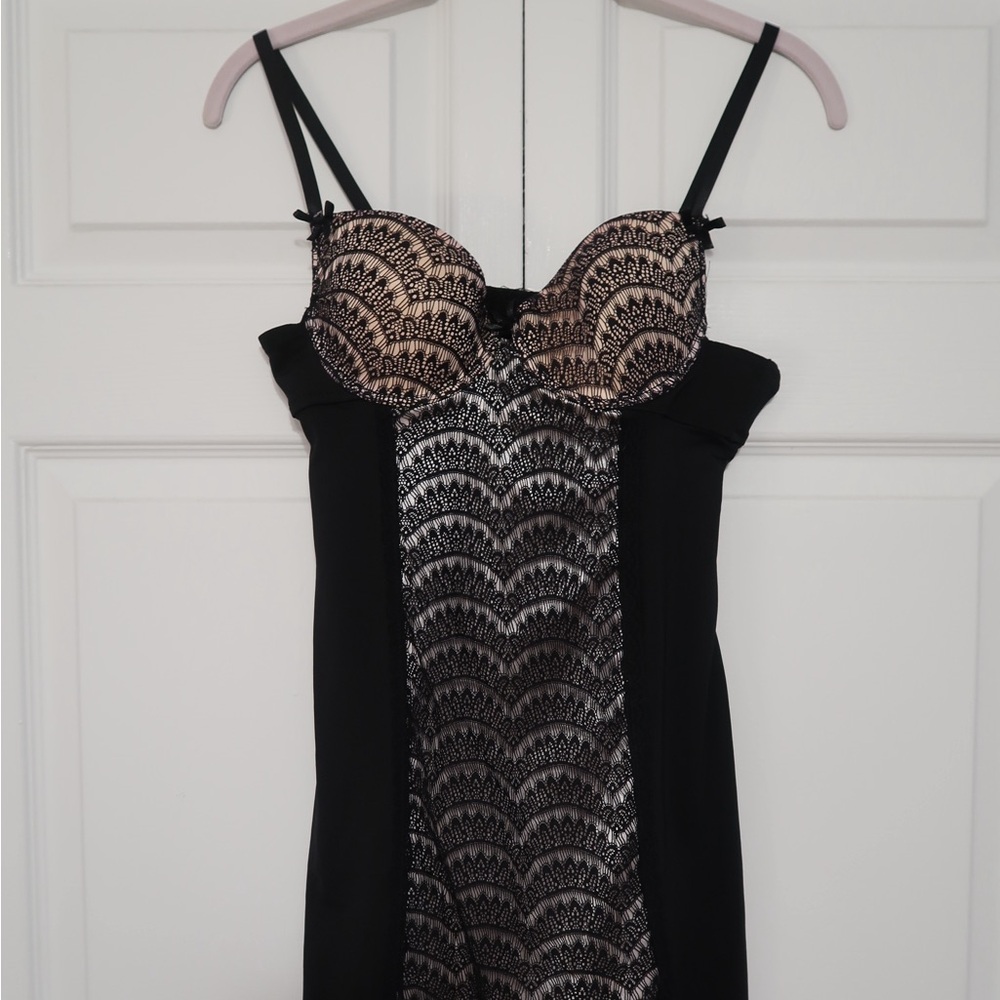 Black Cream Lace Satin Lingerie Dress Size S